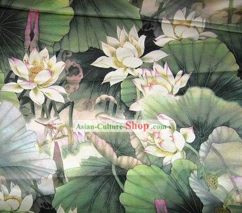 Chinese Classical Green Lotus Silk Fabric