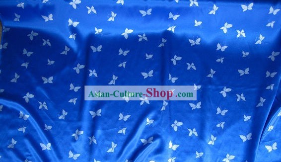 Chinese Pure Silk Blue Butterfly Fabric