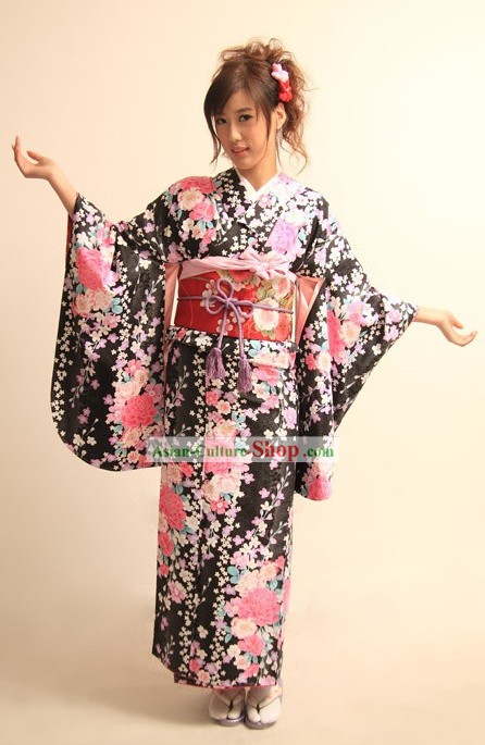 Traditional Japanese Kimono Furisode Complete Set