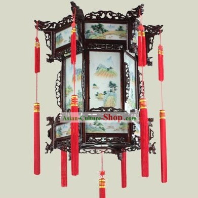 Chinese Classical Wooden Landscape Palace Lantern