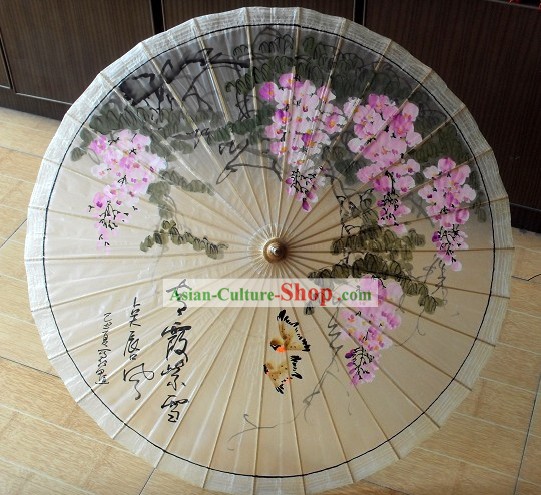 Chinese Painted Flower and Bird Oilpaper Umbrella
