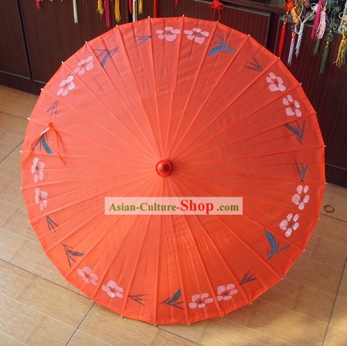 Chinese Painted Silk Flower Umbrella