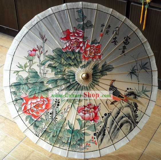 Ancient Chinese Painted Flower Bird Palace Umbrella