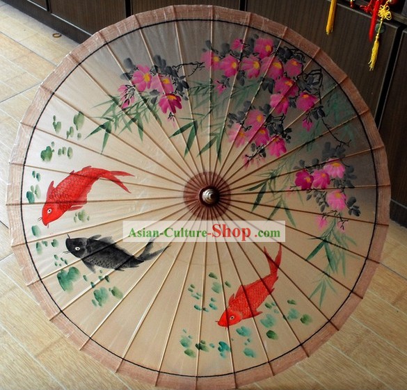 Chinese Classical Carp Painting Sun Umbrella