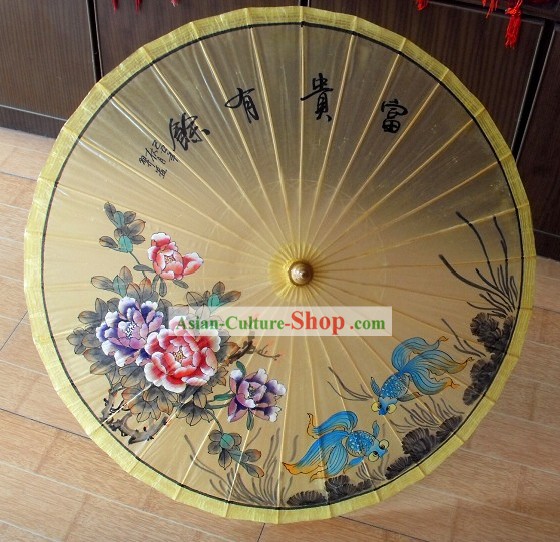 Chinese Traditional Goldfish Painting Display Umbrella