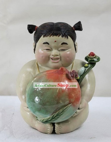Lucky Chinese Girl Shiwan Ceramics Figurine