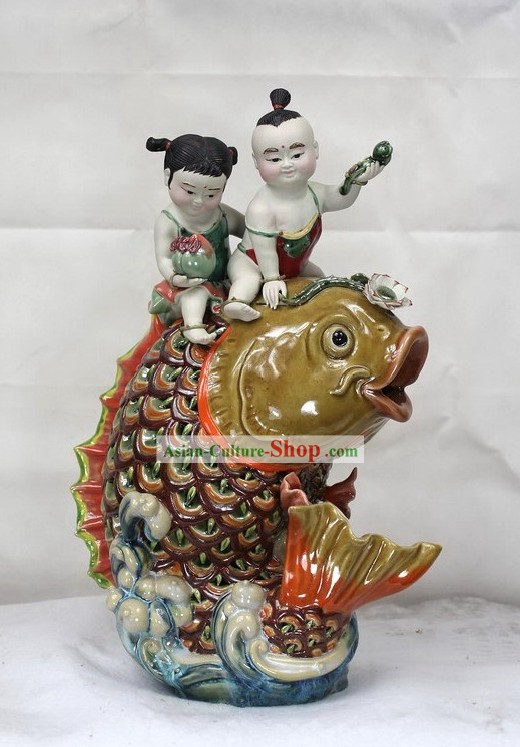 Happy Chinese New Year Shiwan Ceramic Figurine