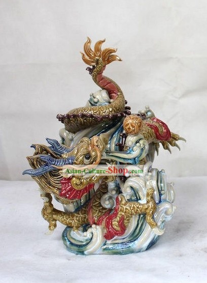 Feng Shui Dragon Chinese Shiwan Ceramic Figurine