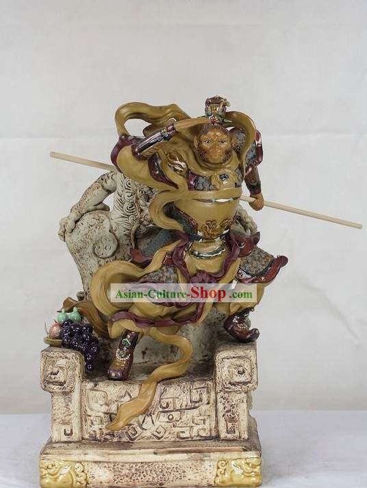 Monkey Sun Shiwan Ceramic Sculpture Figurine