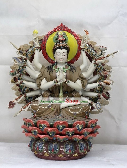Thousands Hands Guan Yin Shiwan Ceramic Sculpture Figurine