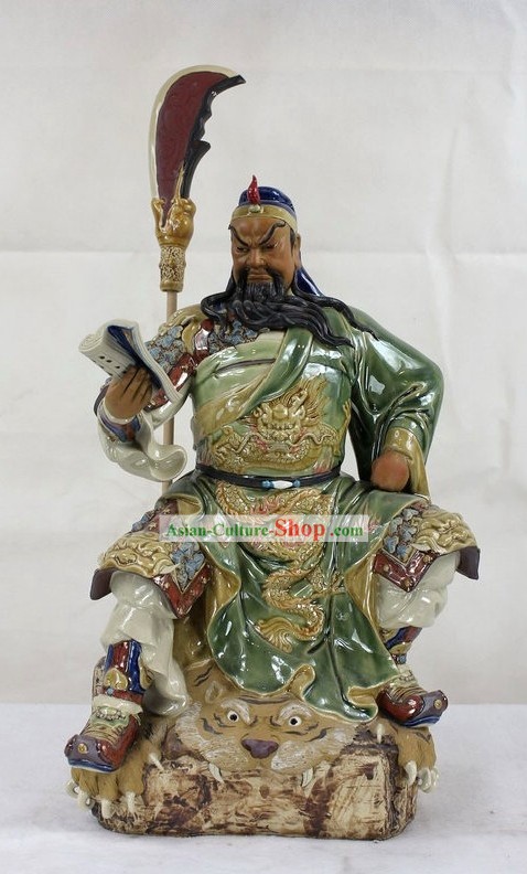 Guan Gong Reading Chun Qiu Shiwan Ceramic Figurine