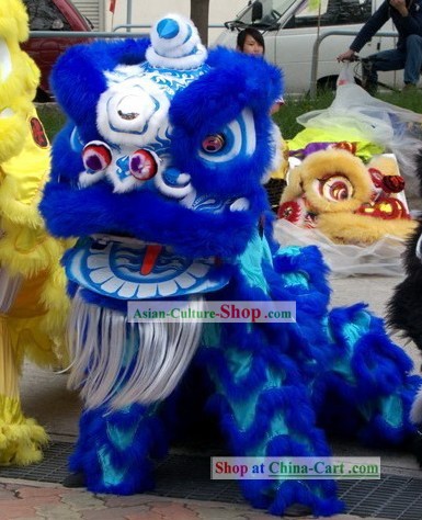 Glow in Dark Luminous Blue Lion Dance Costumes Complete Set