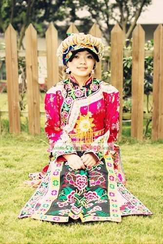 Traditional Chinese Qiang Minority Ethnic Clothing and Hat Set