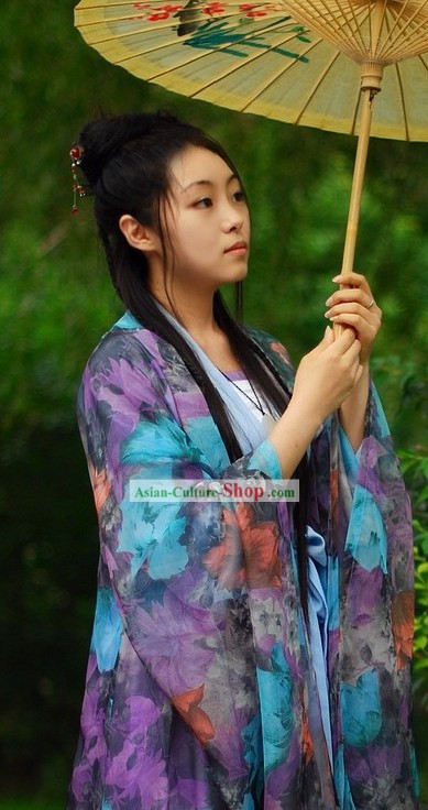 Ancient Chinese Beauty Robe and Umbrella Set