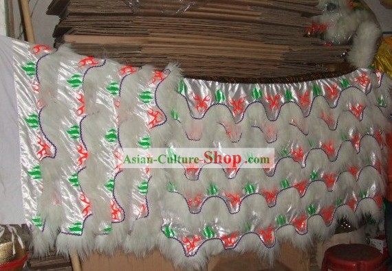 Luminous White Sheep Fur Lucky Fu Pattern Lion Dance Body Tail Set