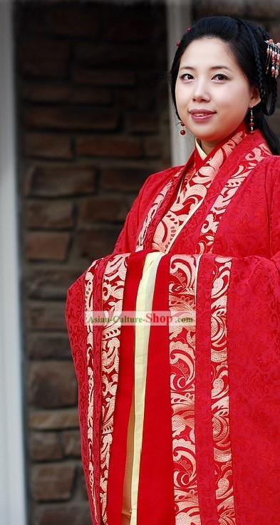 Traditional Chinese Princess Red Wedding Dress Complete Set