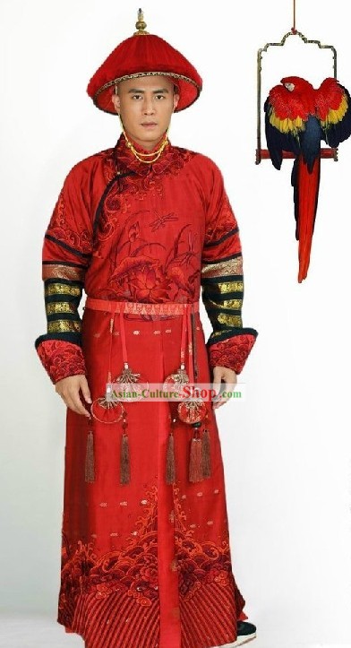 Qing Dynasty Prince Red Outfit and Hat