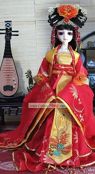 Traditional Red Wedding Dress Wig and Headpiece