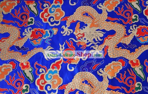 Chinese Blue Dragon Brocade Fabric