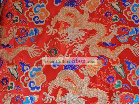 Chinese Red Dragon Brocade Fabric