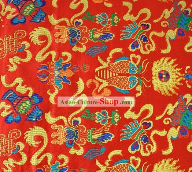 Traditoinal Chinese Double FishesBrocade Fabric