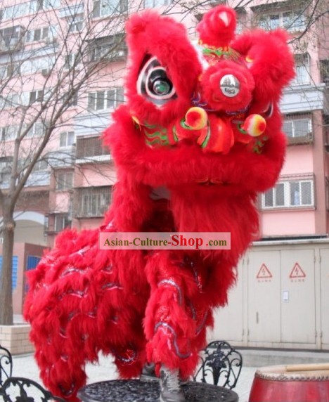 Friendly Happy Festival Celebration Ceremony Red Sheep Fur Lion Dance Costume Complete Set