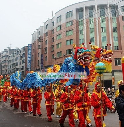 Blue and Yellow Peking Dragon Dance Costumes 2 Complete Sets