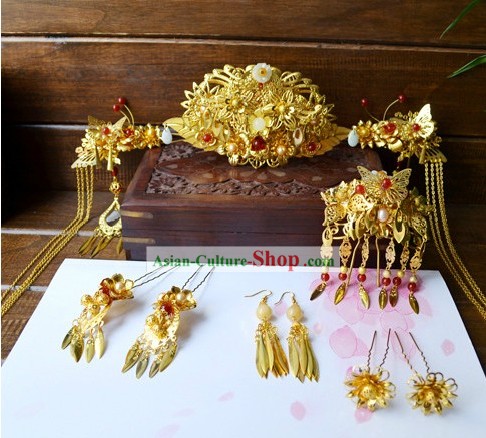 Traditional Chinese Handmade Wedding Hair Accessories Complete Set for Brides