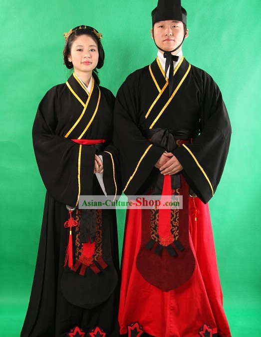 Traditional Chinese Hanfu Ceremony Clothing 2 Sets for Men and Women