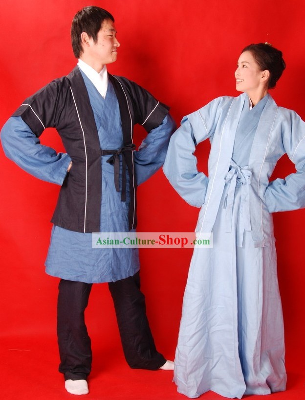 Ancient Chinese Farmer Clothing 2 Sets for Men and Women