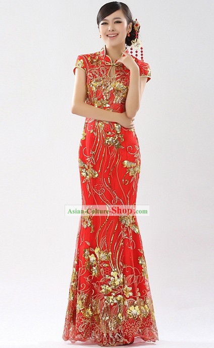 Traditional Chinese New Year Red Cheongsam