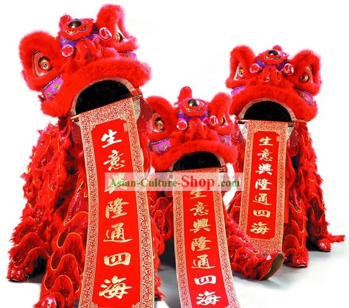 Traditional Red Lion Dance Costumes Complete Set