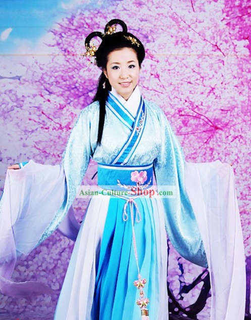 Ancient Chinese Mandarin Light Blue Beauty Hanfu Dress Set