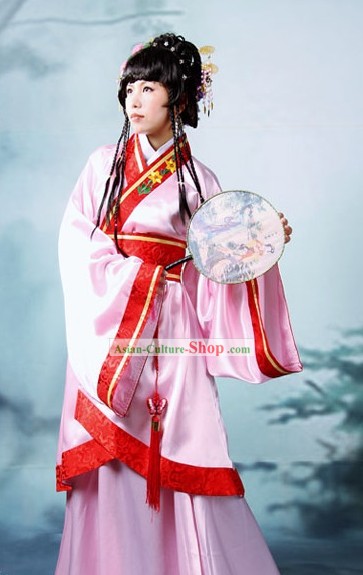 Ancient Chinese Pink Hanfu Flower Dress Complete Set