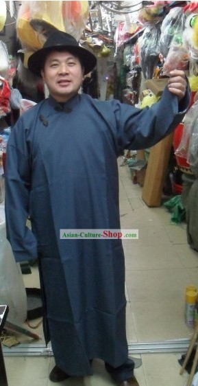 Chinese Minguo Time Long Robe and Hat for Men