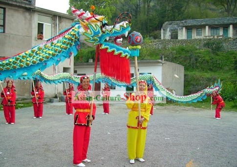Traditional Chinese Blue Armor Dragon Dance Costume Complete Set