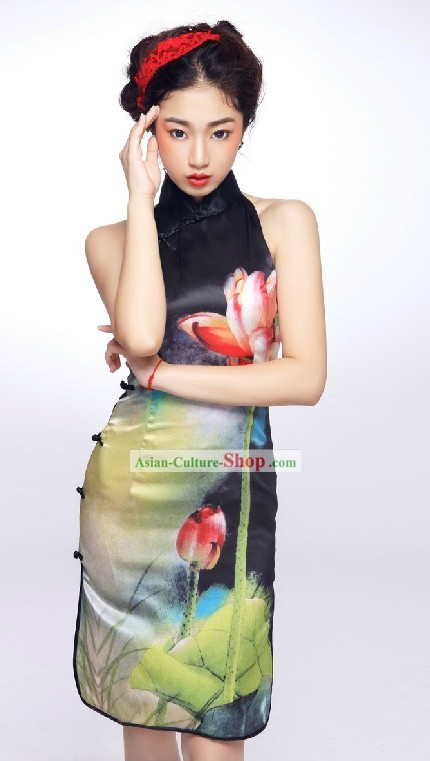 Traditional Chinese Silk Lotus Cheongsam