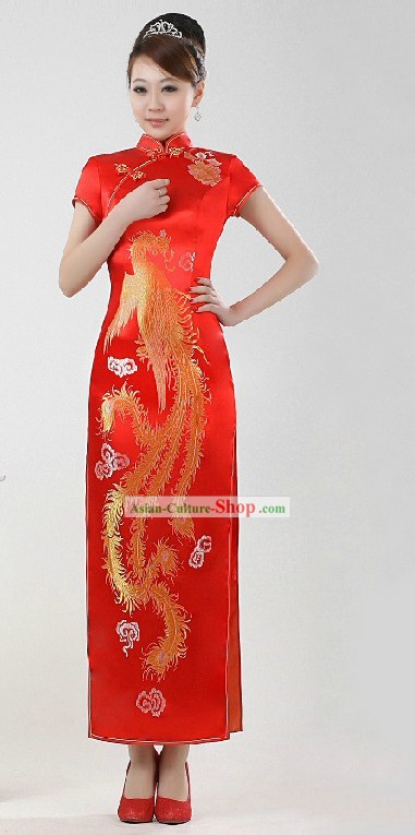 Traditional Chinese Red Phoenix Wedding Cheongsam