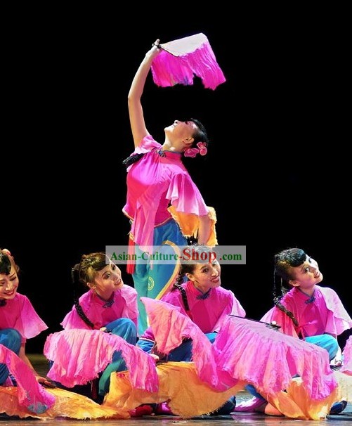 Chinese Folk Fan Dancing Costume Set for Women