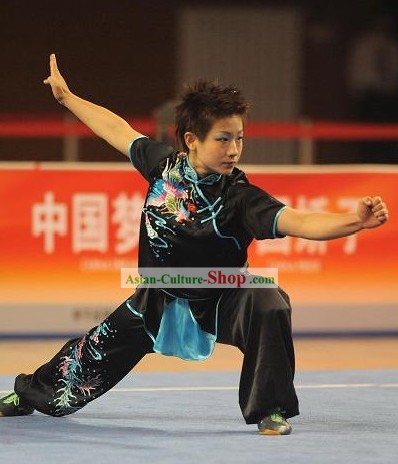 Black Tai Chi Embroidery Competition Uniform Set