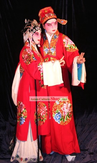 Peking Opera Wedding Dress 2 Sets for Bride and Bridegroom