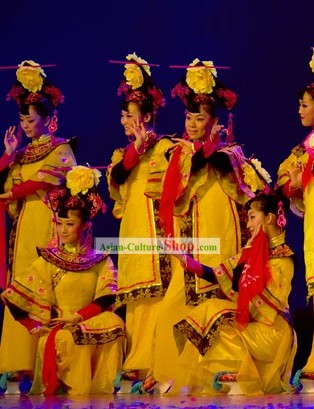 Chinese Palace Women Group Dance Costume and Hat Set