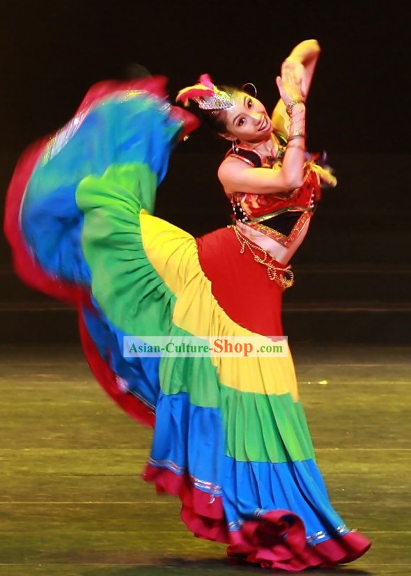 Chinese Yi Ethnic Minority Dance Costume and Hat Set