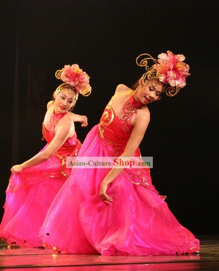 Chinese Opening Dance Costume and Flower Hair Decoration Set