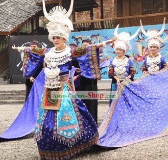 Chinese Miao Stage Performance Costume and Hat Set