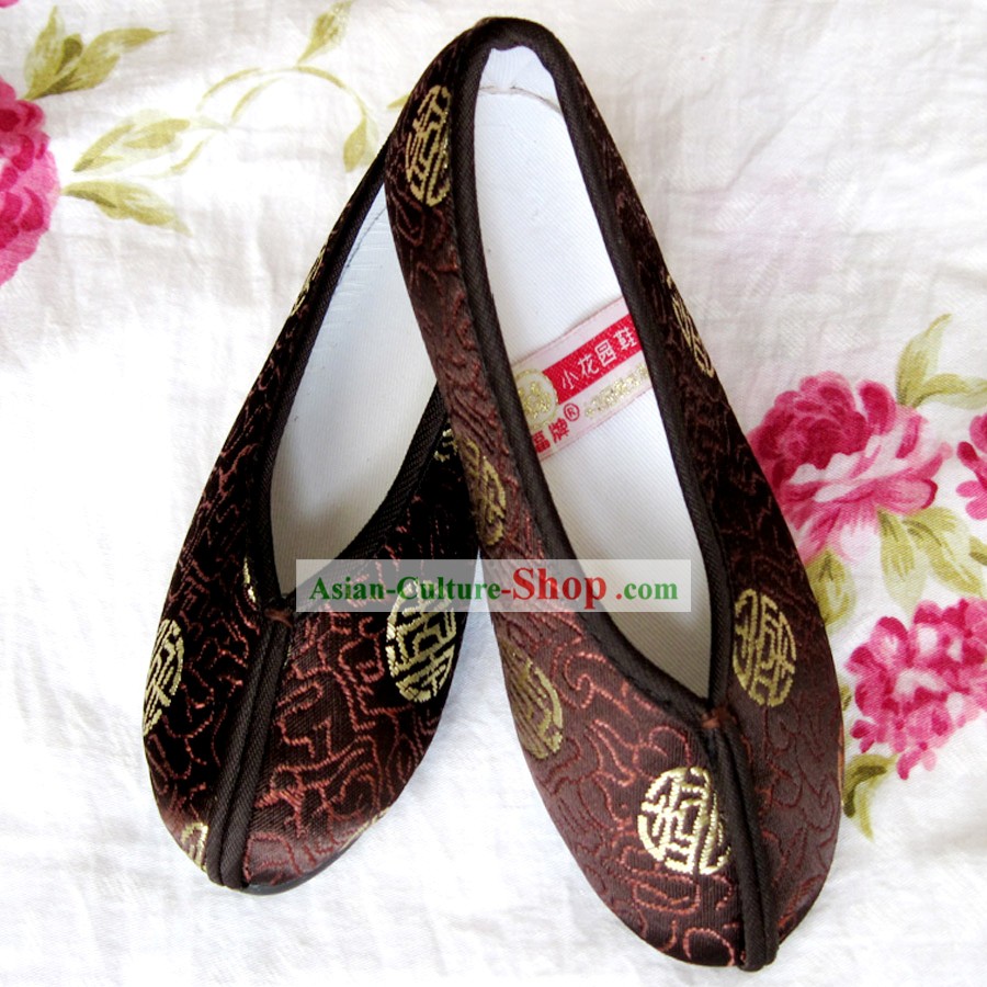 Chinese Brown Embroidery Shoes for Boys
