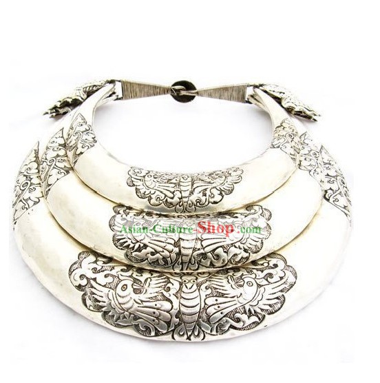 Three Layers Large Silver Miao Minority Necklaces