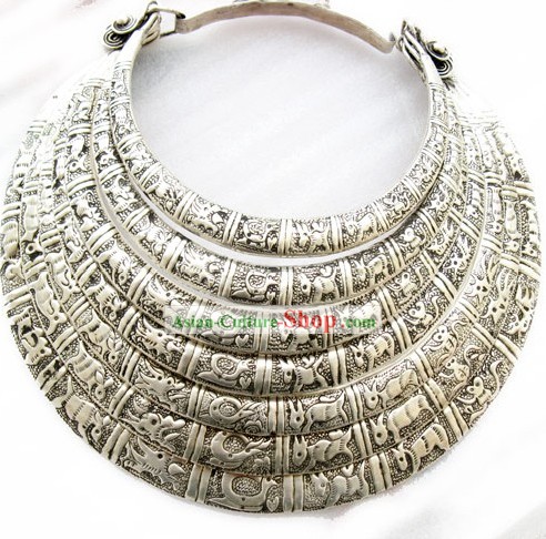 Five Layers of Miao Silver Sheng Xiao Necklace