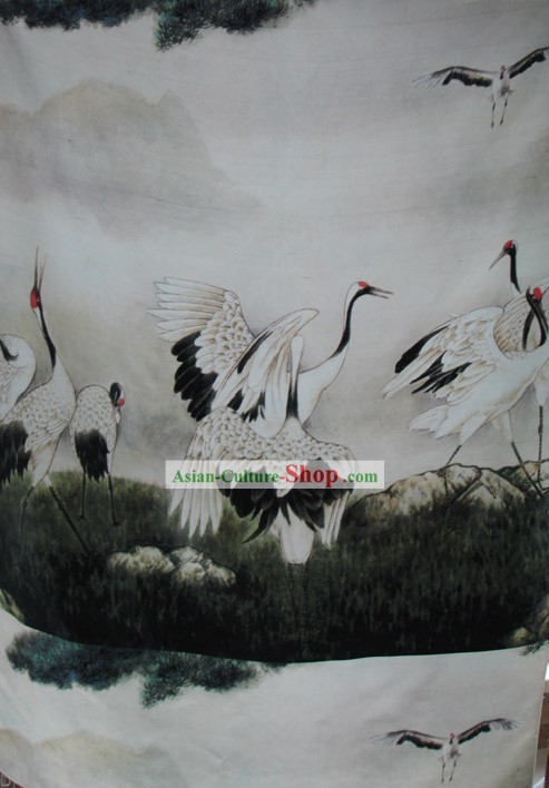 Traditional Chinese Cranes Silk Fabric