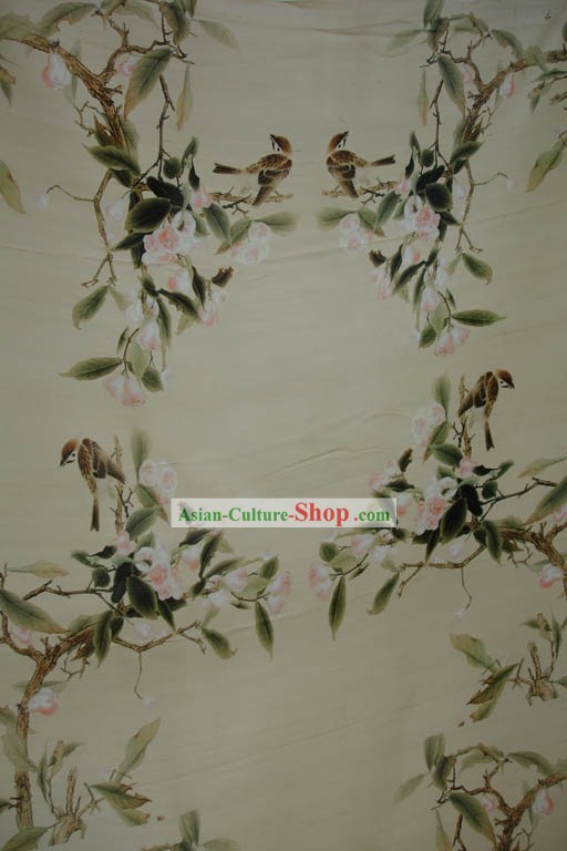 Traditional Chinese Birds and Flower Silk Fabric